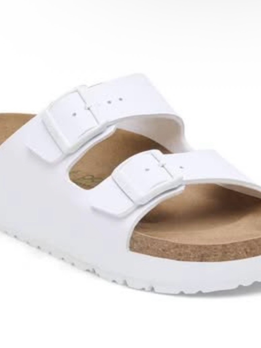 White Double-Buckle Womens Slide Sandals